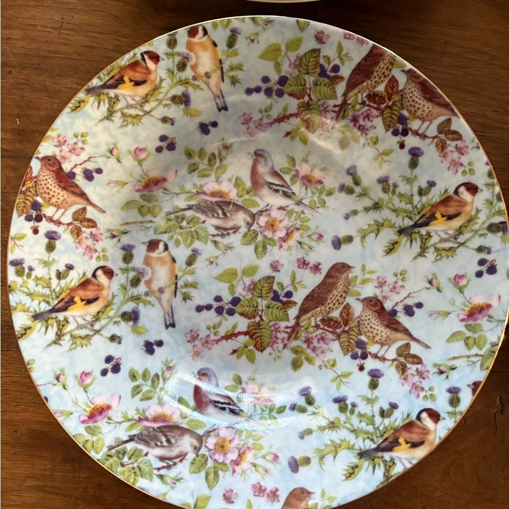 Mayfair Collection Birds & Berries Salad Dessert Bowls Floral 8” Blue